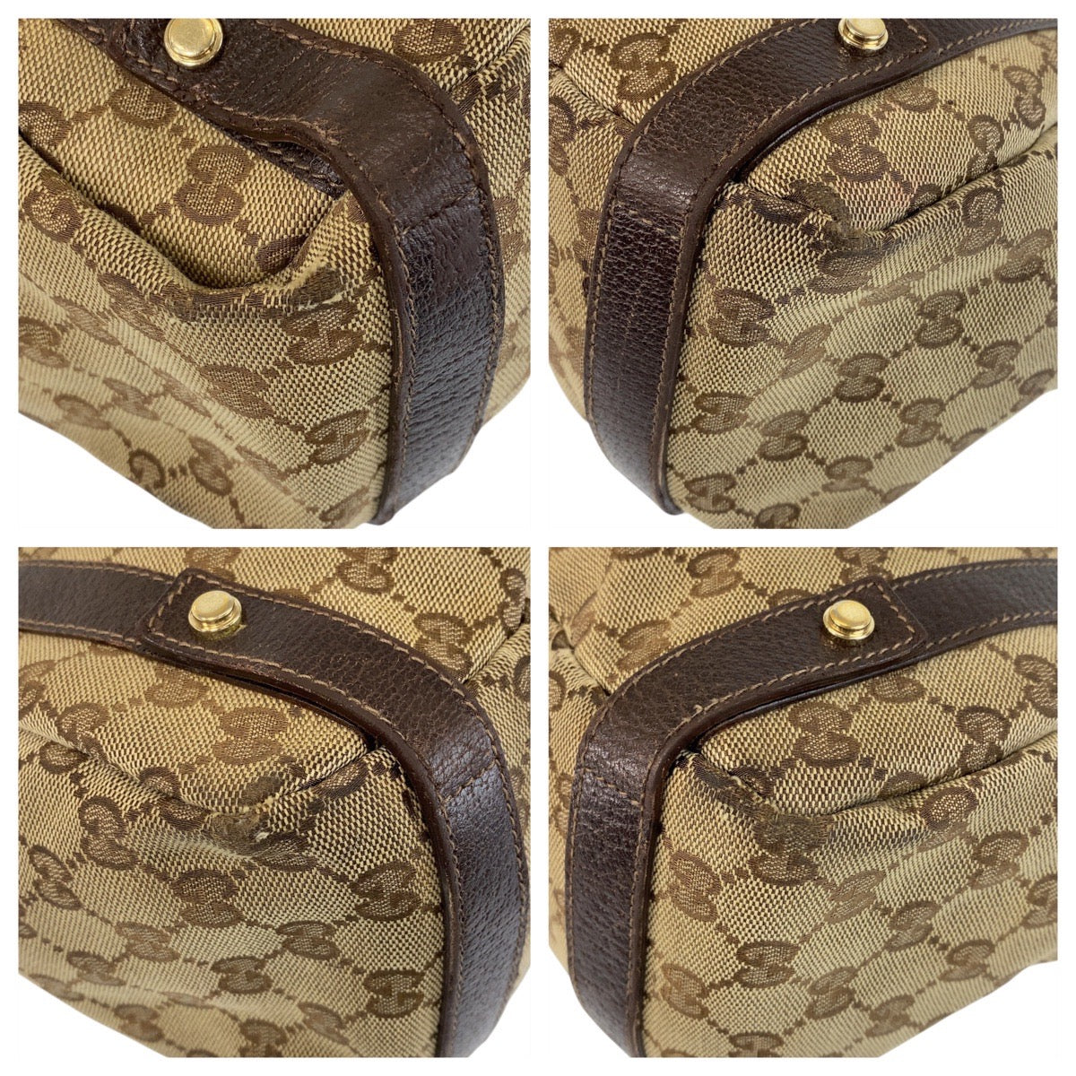 14254
GUCCI グッチ ベージュ ブラウン ゴールド金具 GGキャンバス / レザー 130736 トートバッグ ショルダーバッグ  レディース