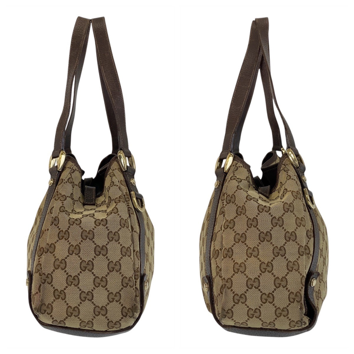 14254
GUCCI グッチ ベージュ ブラウン ゴールド金具 GGキャンバス / レザー 130736 トートバッグ ショルダーバッグ  レディース