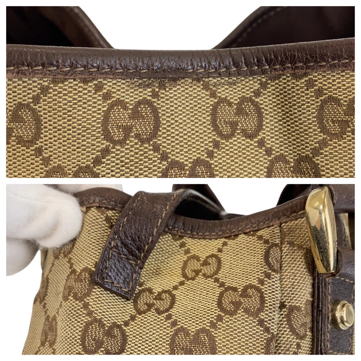 14254
GUCCI グッチ ベージュ ブラウン ゴールド金具 GGキャンバス / レザー 130736 トートバッグ ショルダーバッグ  レディース