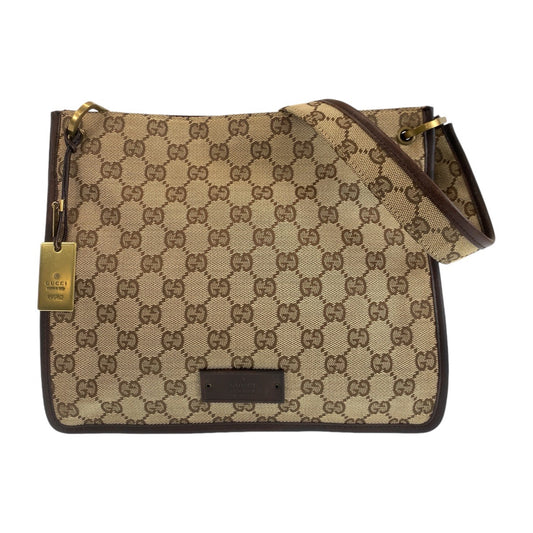14255
GUCCI グッチ ブラウン ベージュ ゴールド金具 GGキャンバス / レザー 91762 斜め掛け ショルダーバッグ メッセンジャーバッグ  レディース