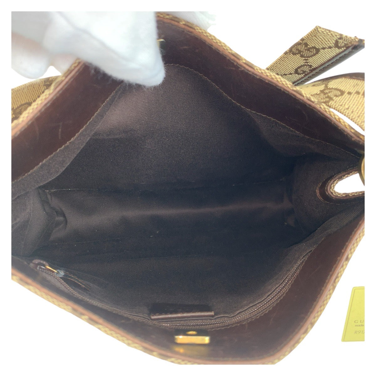 14255
GUCCI グッチ ブラウン ベージュ ゴールド金具 GGキャンバス / レザー 91762 斜め掛け ショルダーバッグ メッセンジャーバッグ  レディース