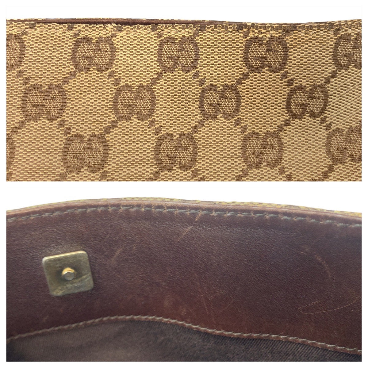 14255
GUCCI グッチ ブラウン ベージュ ゴールド金具 GGキャンバス / レザー 91762 斜め掛け ショルダーバッグ メッセンジャーバッグ  レディース
