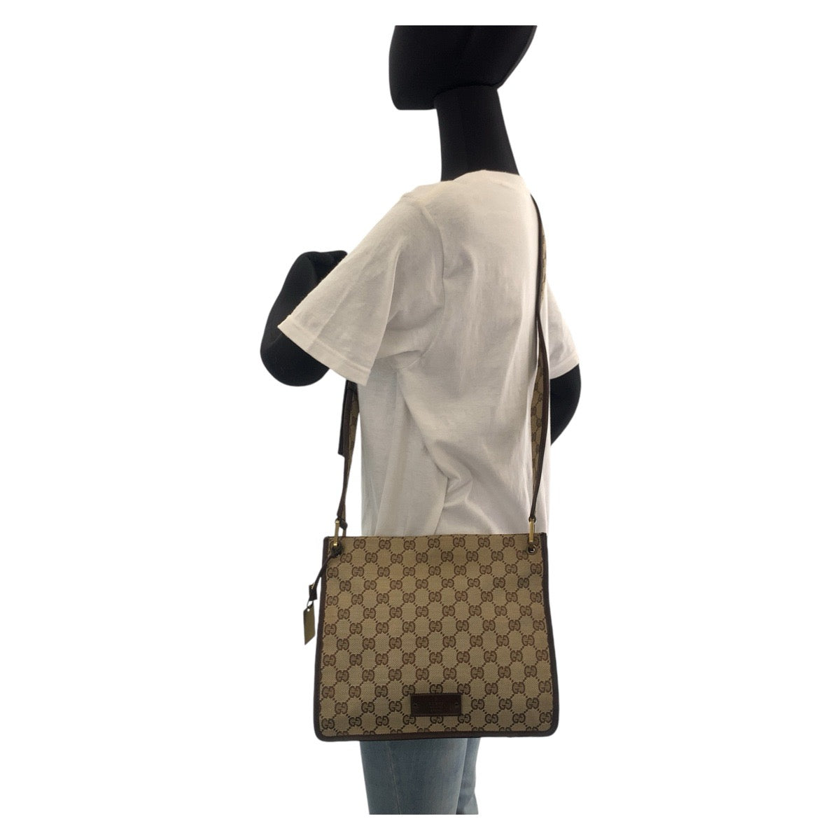 14255
GUCCI グッチ ブラウン ベージュ ゴールド金具 GGキャンバス / レザー 91762 斜め掛け ショルダーバッグ メッセンジャーバッグ  レディース