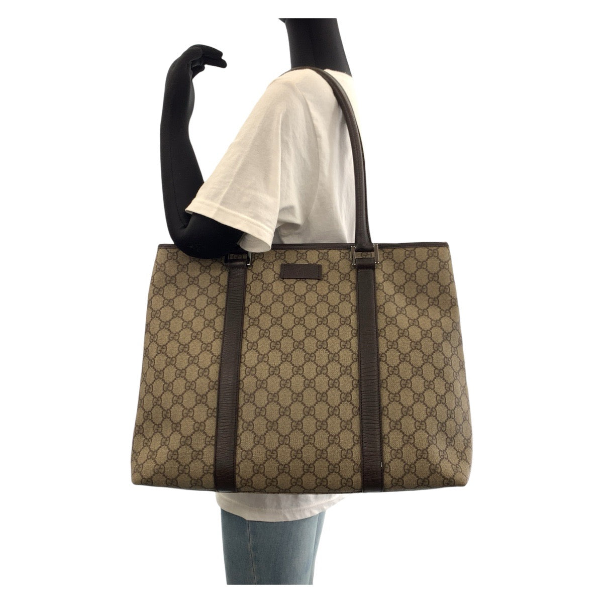 GUCCI グッチ ブラウン シルバー金具 GGスプリームキャンバス / レザー 114288 トートバッグ ショルダーバッグ 男女兼用 A4収納  レディース