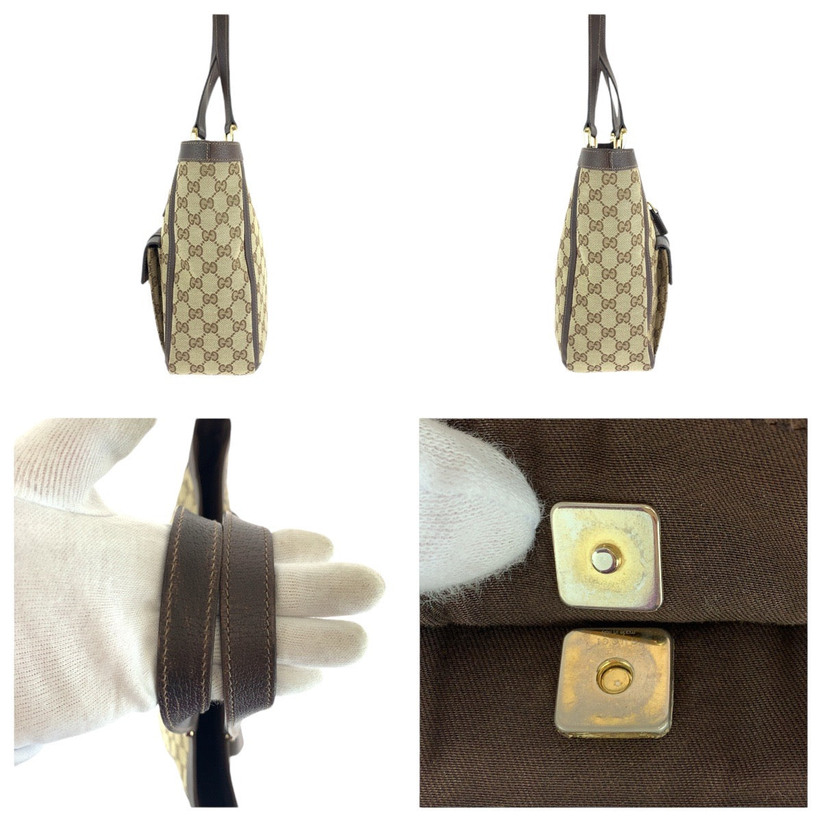 14257
GUCCI グッチ アビー ブラウン ベージュ ゴールド金具 GGキャンバス / レザー 146247 トートバッグ ショルダーバッグ  レディース