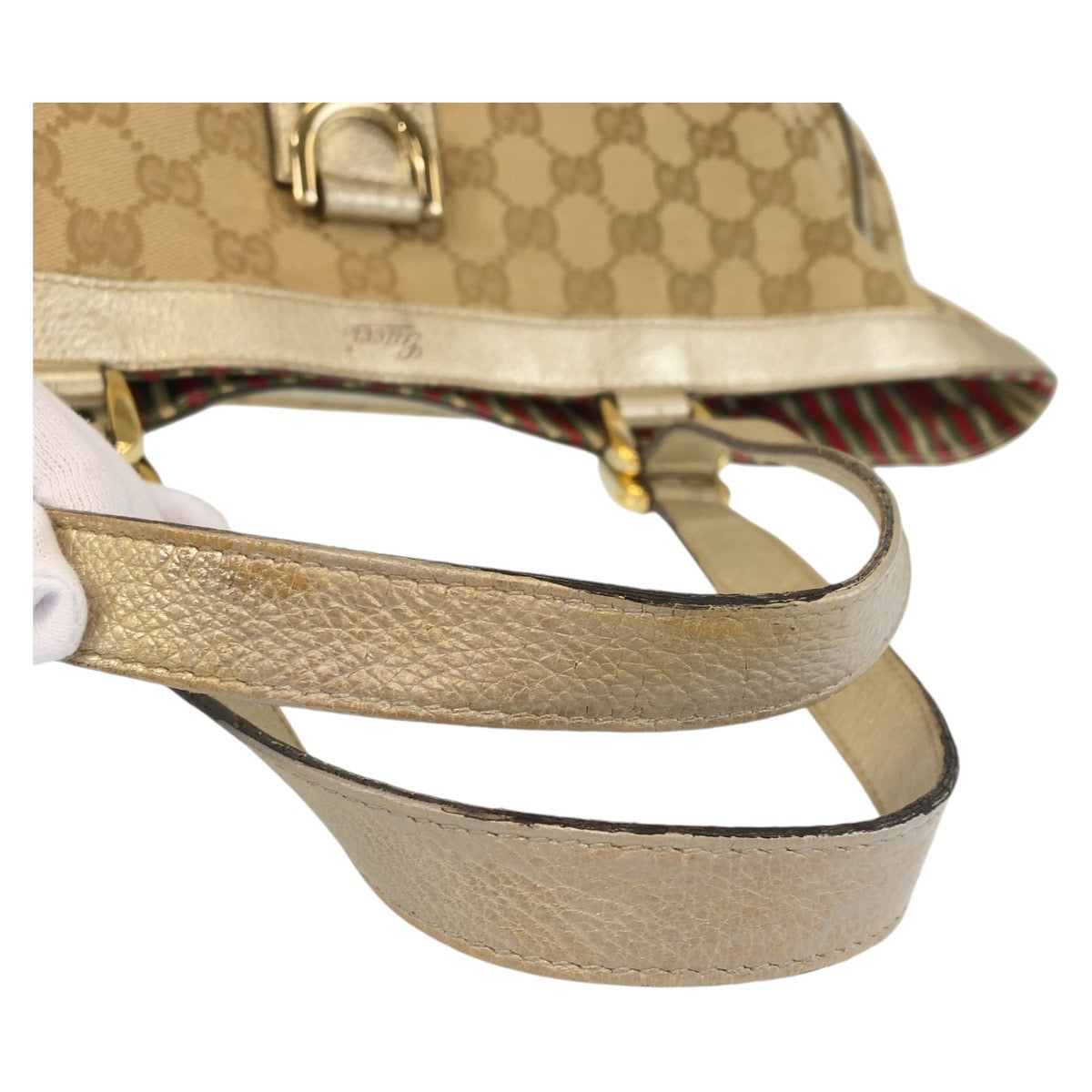 14258
GUCCI グッチ ベージュ ゴールド金具 GGキャンバス / レザー 141472 トートバッグ ショルダーバッグ  レディース AB32