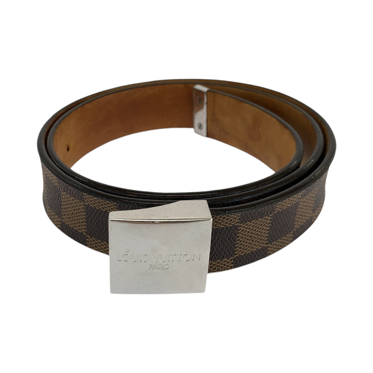 13824
LOUIS VUITTON ルイヴィトン ダミエ サンチュール キャレ 90cm/36インチ ブラウン シルバー金具 PVC / レザー M6803 ベルト  メンズ