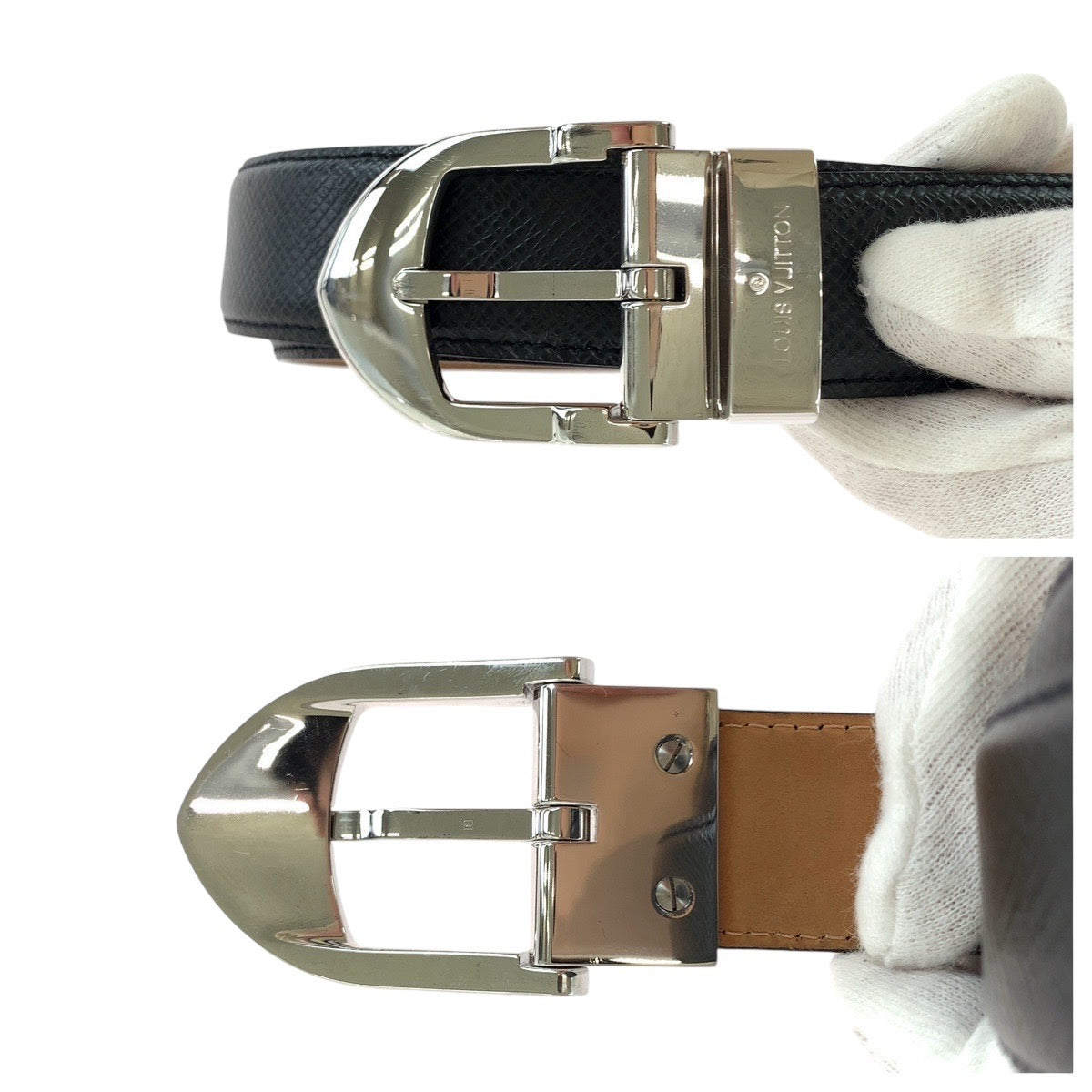 13825
LOUIS VUITTON ルイヴィトン タイガ サンチュール クラシック 85cm/34インチ ブラック シルバー金具 レザー M6843V ベルト  メンズ