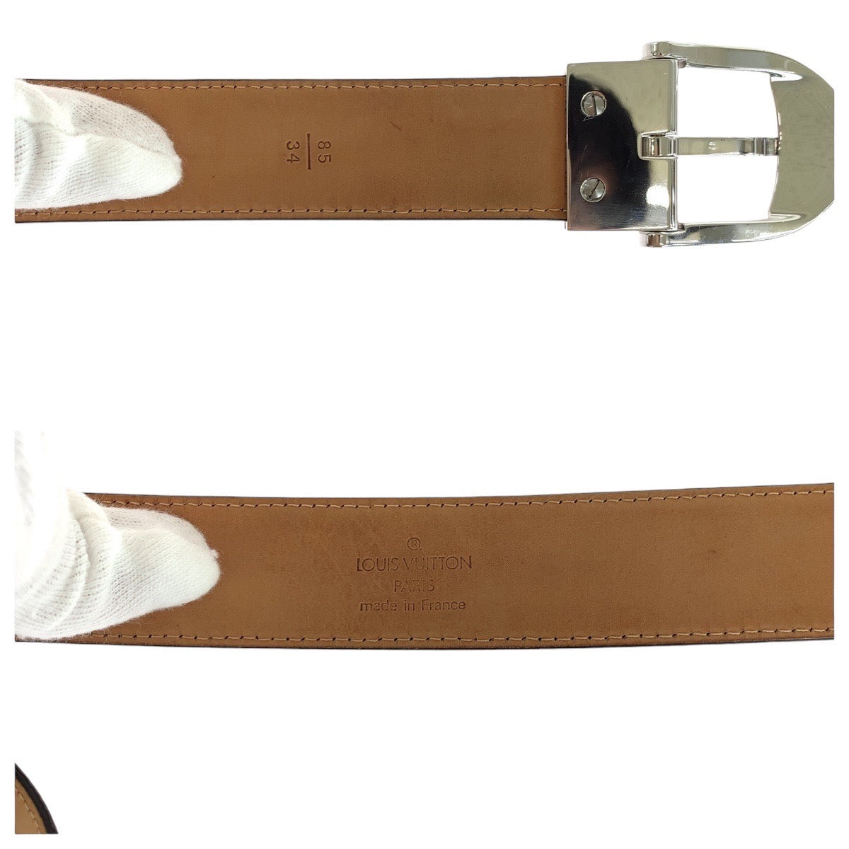 13825
LOUIS VUITTON ルイヴィトン タイガ サンチュール クラシック 85cm/34インチ ブラック シルバー金具 レザー M6843V ベルト  メンズ