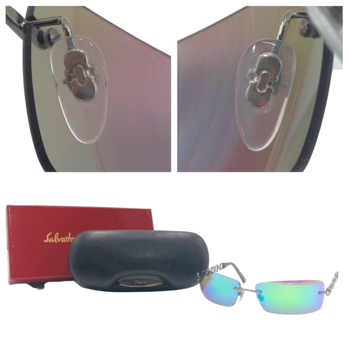 Salvatore Ferragamo サルヴァトーレフェラガモ ミラー シルバー グリーン ミラー メタル 1045 502/F8 62□15 120 サングラス スクエア  レディース
