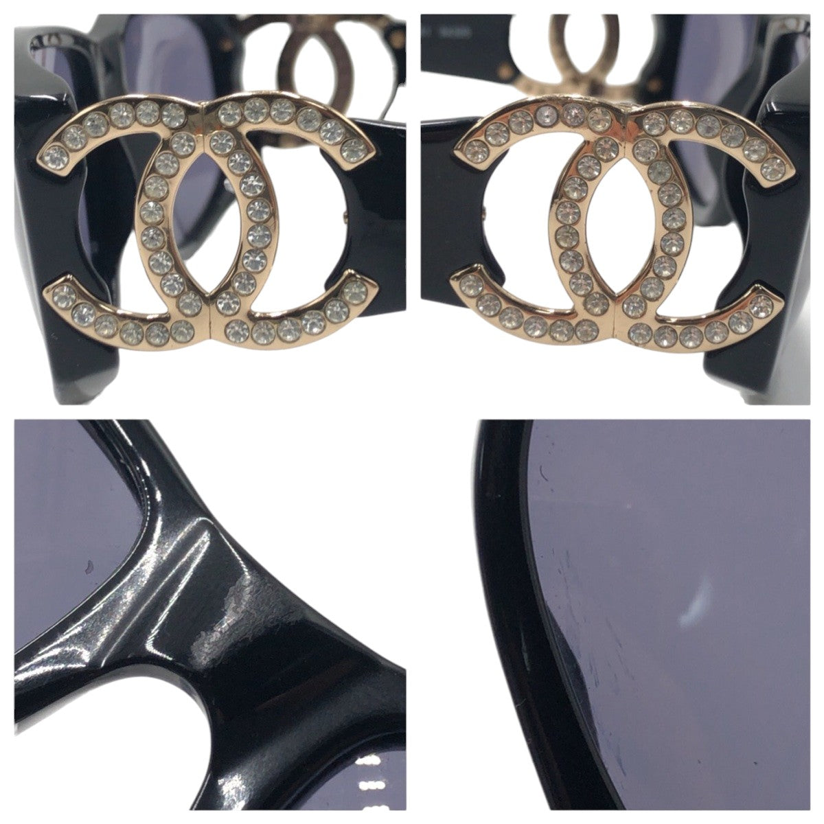 14261
CHANEL シャネル ヴィンテージ ラインストーン ココマーク ブラック 黒 シルバー プラスチック 02461 94305 サングラス  レディース