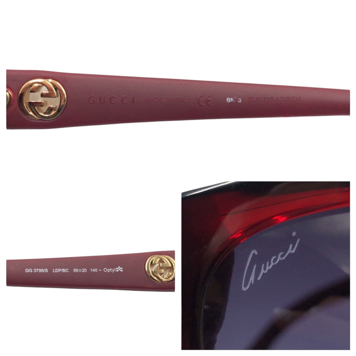 GUCCI グッチ GG柄 ワインレッド ブルー プラスチック GG 3795/S LDP/BC 55□20 140 サングラス ウェリントン  レディース
