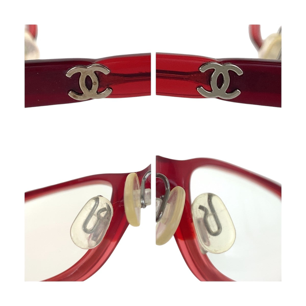 14270
CHANEL シャネル ココマーク レッド シルバー金具 プラスチック メガネ 男女兼用  レディース