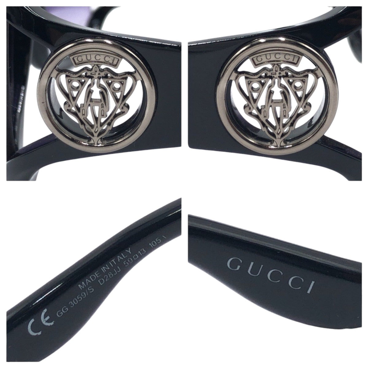 GUCCI グッチ ブラック 黒 パープル プラスチック GG3059 S 59□13 105 サングラス バタフライ レディース A16