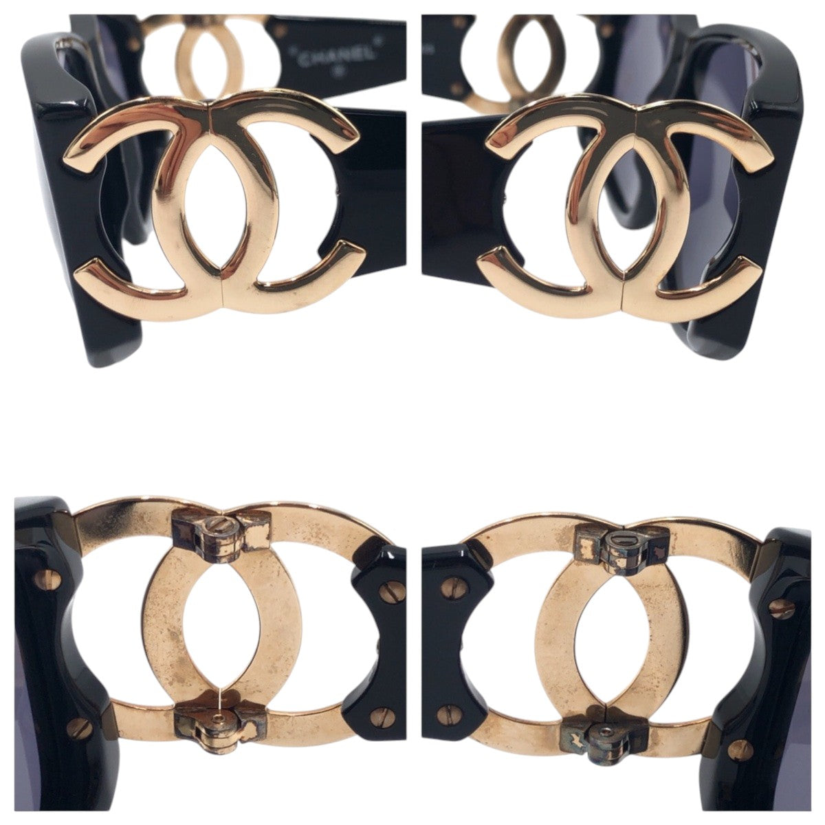 14273
CHANEL シャネル ヴィンテージ ココマーク ブラック ゴールド プラスチック 02461 94305 サングラス スクエア  レディース