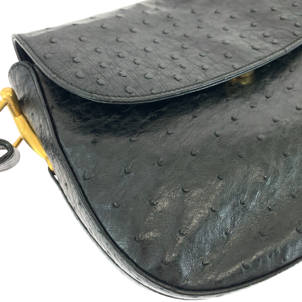 13827
GUCCI グッチ ホースビット ブラック 黒 ゴールド金具 オーストリッチ 007 2058 0210 ショルダーバッグ ポシェット  レディース