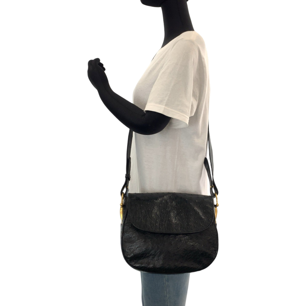 13827
GUCCI グッチ ホースビット ブラック 黒 ゴールド金具 オーストリッチ 007 2058 0210 ショルダーバッグ ポシェット  レディース