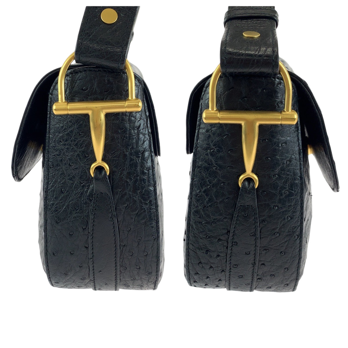 13827
GUCCI グッチ ホースビット ブラック 黒 ゴールド金具 オーストリッチ 007 2058 0210 ショルダーバッグ ポシェット  レディース
