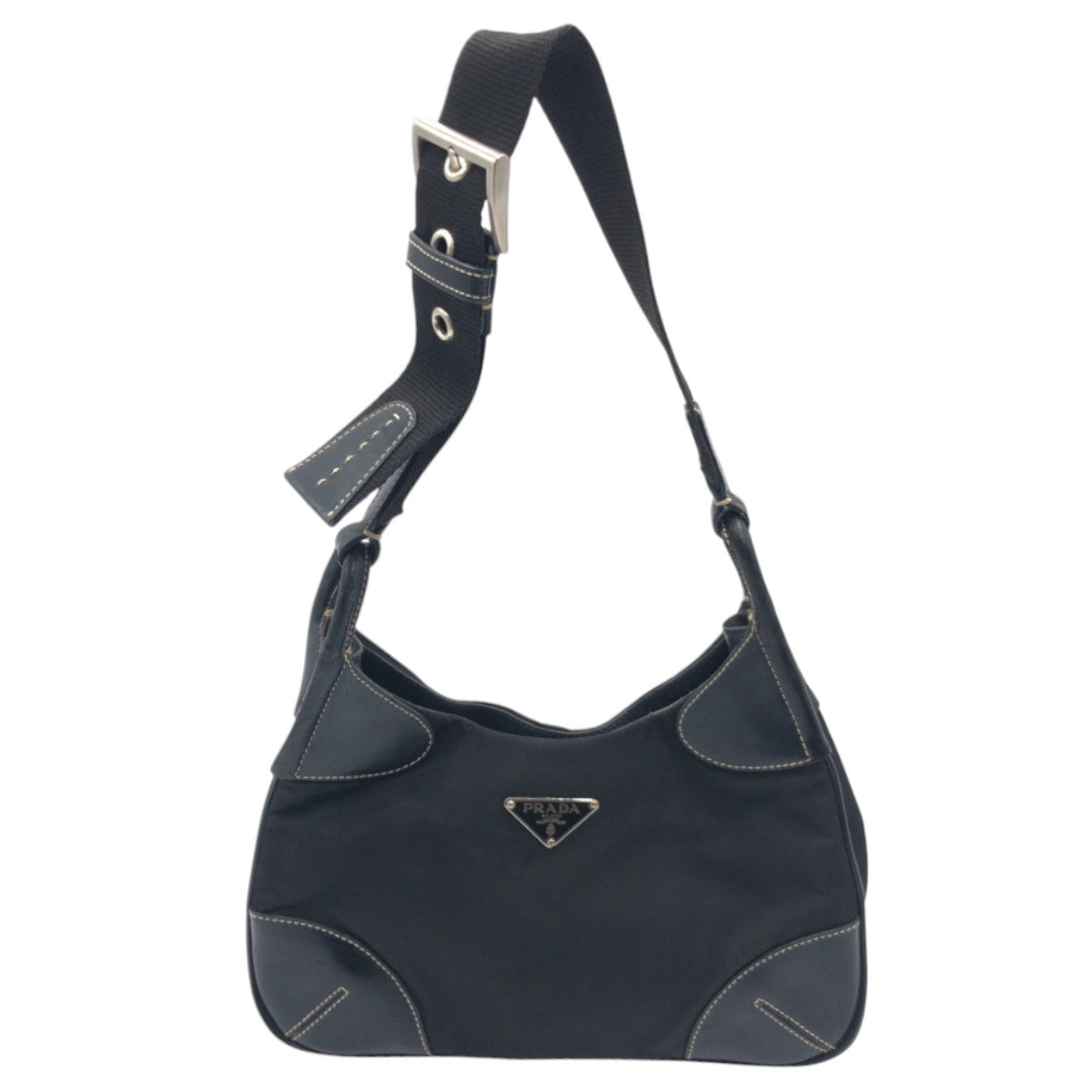 PRADA Prada Tessuto Triangle Logo Black Nylon Hobo Shoulder Bag One Shoulder Bag Women's