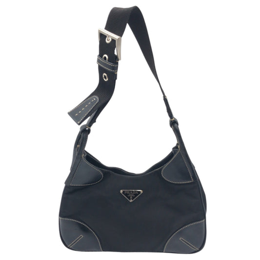 PRADA Prada Tessuto Triangle Logo Black Nylon Hobo Shoulder Bag One Shoulder Bag Women's