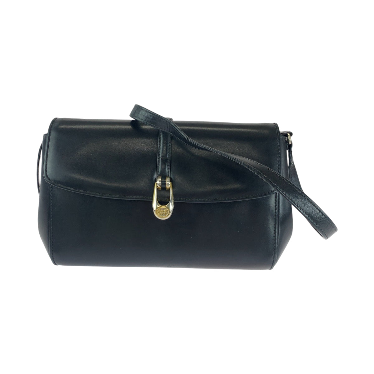 14275
GUCCI グッチ ヴィンテージ オールドグッチ ブラック 黒 ゴールド金具 レザー ショルダーバッグ ポシェット  レディース