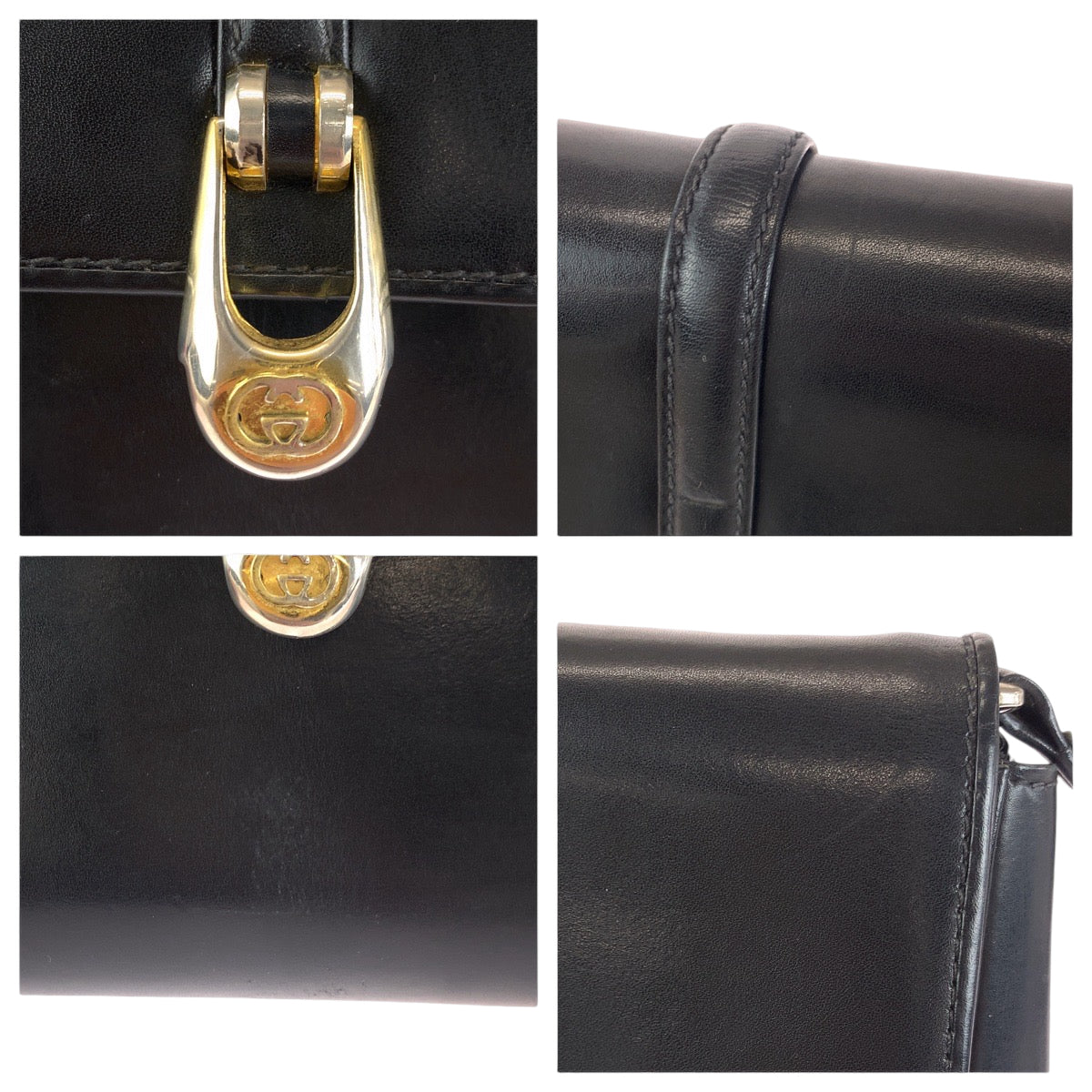 14275
GUCCI グッチ ヴィンテージ オールドグッチ ブラック 黒 ゴールド金具 レザー ショルダーバッグ ポシェット  レディース