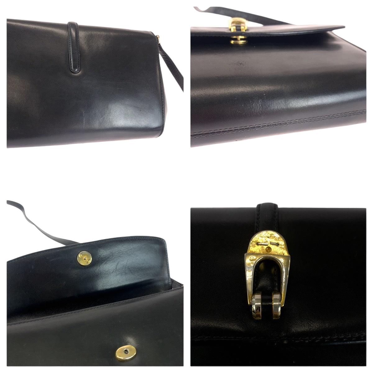 14275
GUCCI グッチ ヴィンテージ オールドグッチ ブラック 黒 ゴールド金具 レザー ショルダーバッグ ポシェット  レディース