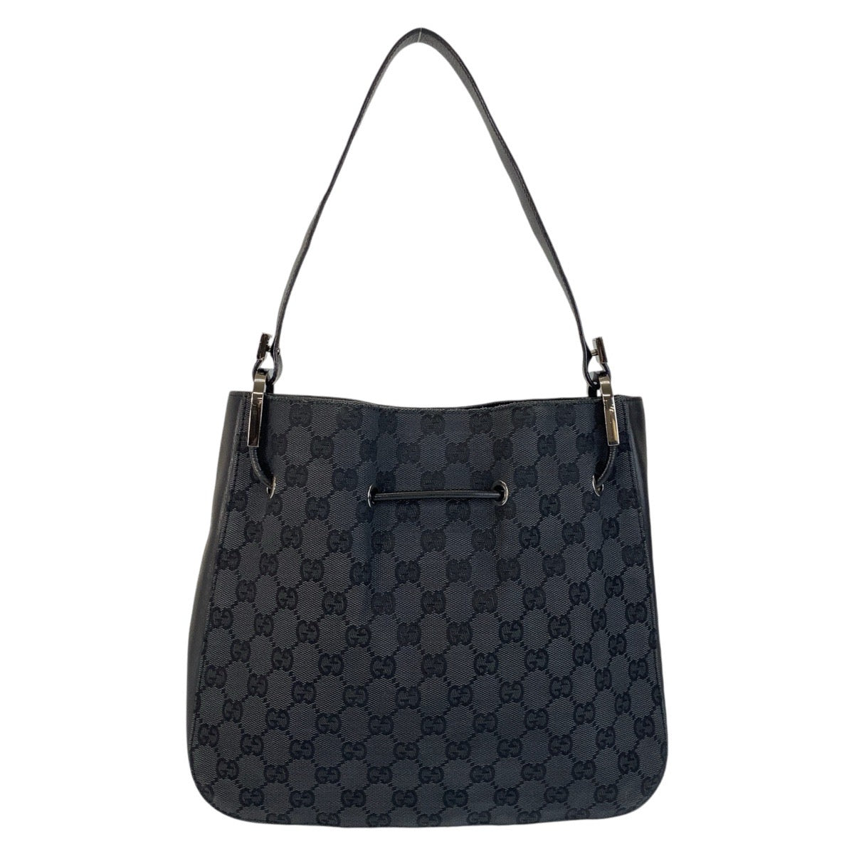 14276
GUCCI グッチ ブラック 黒 GGキャンバス / レザー 001 3748 ショルダーバッグ 巾着バッグ  レディース