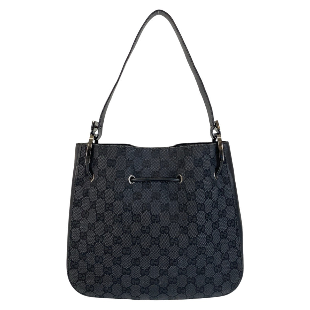 14276
GUCCI グッチ ブラック 黒 GGキャンバス / レザー 001 3748 ショルダーバッグ 巾着バッグ  レディース