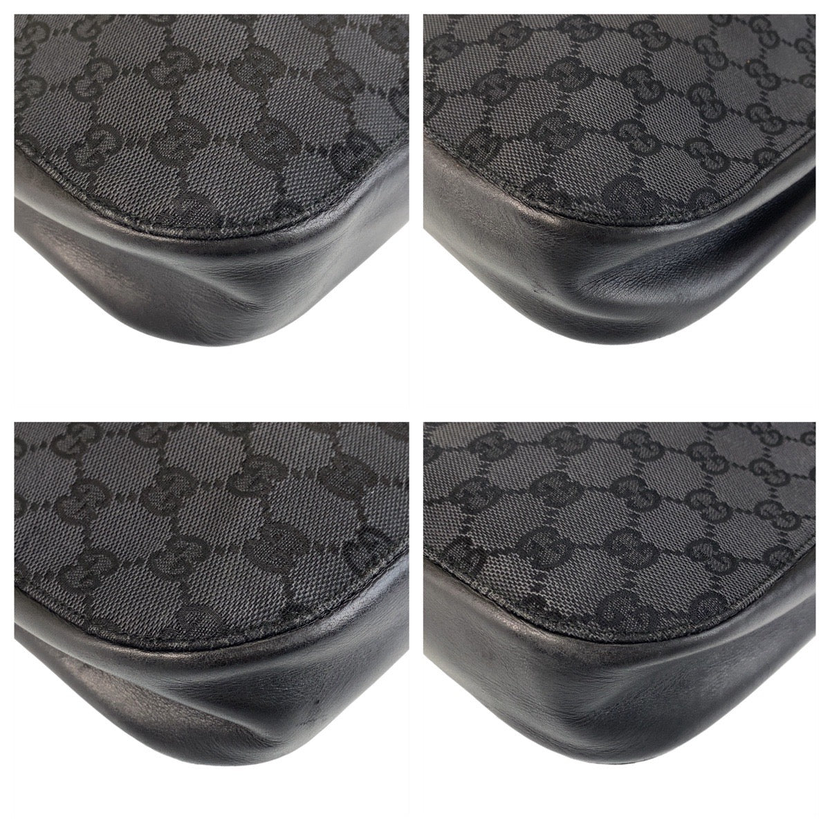 14276
GUCCI グッチ ブラック 黒 GGキャンバス / レザー 001 3748 ショルダーバッグ 巾着バッグ  レディース