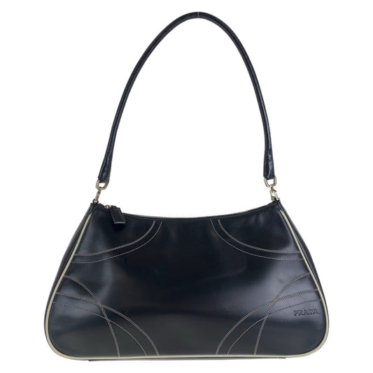 PRADA Prada black silver hardware leather shoulder bag for women