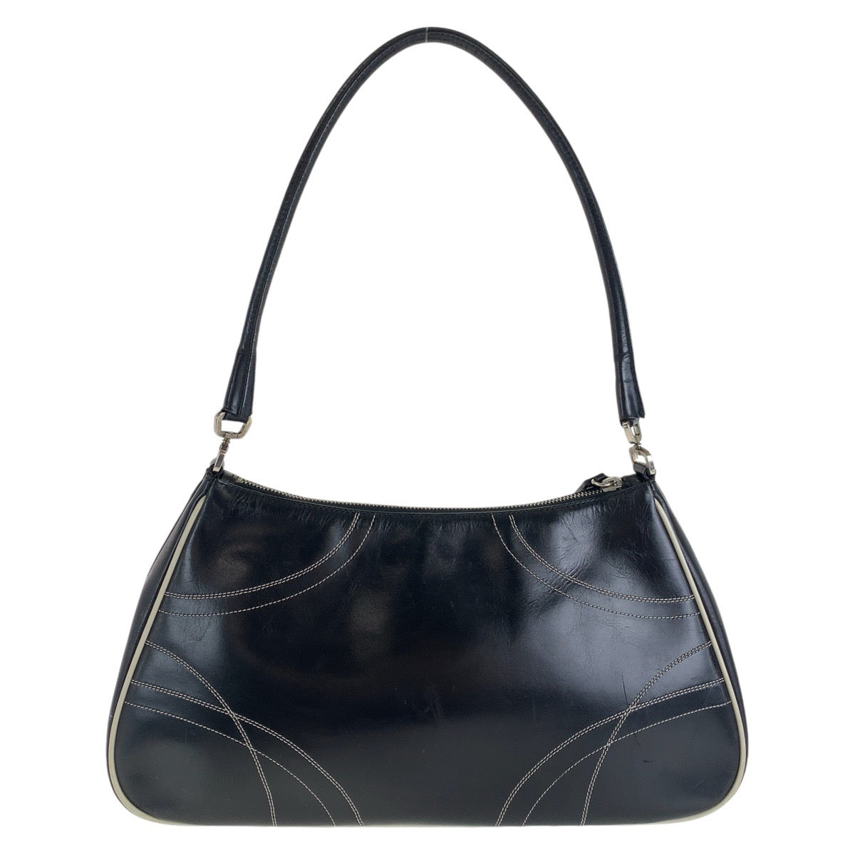 PRADA Prada black silver hardware leather shoulder bag for women