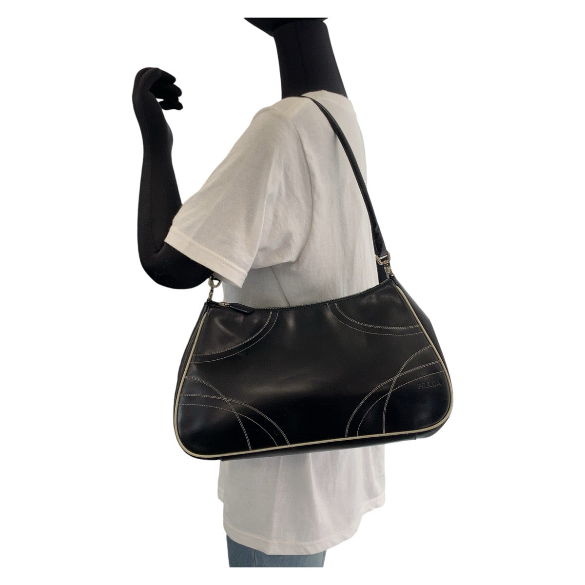 PRADA Prada black silver hardware leather shoulder bag for women