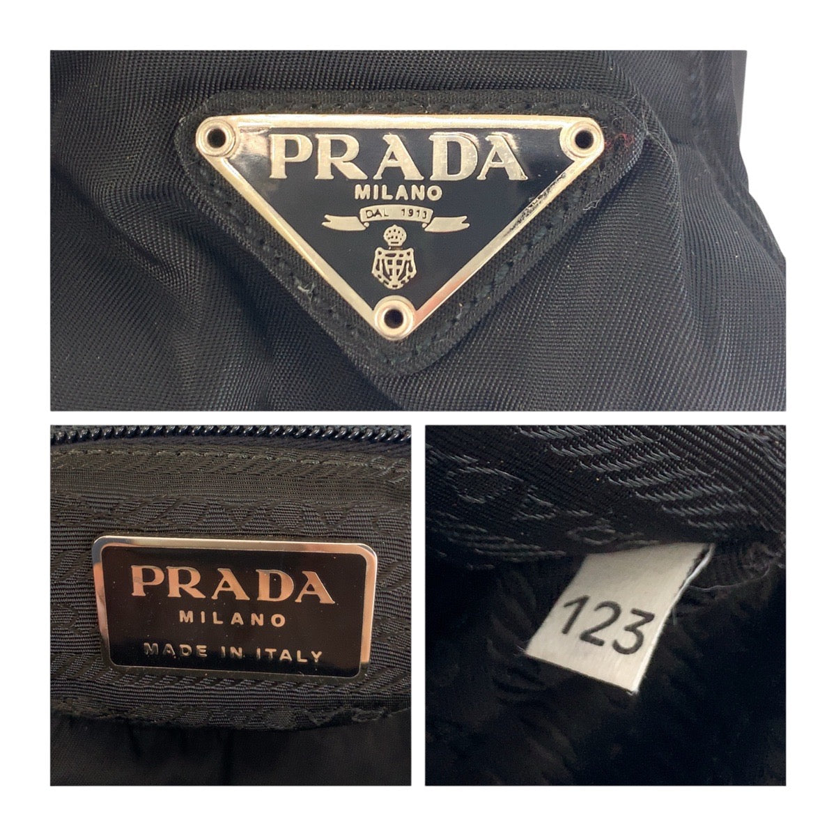 13830
PRADA プラダ テスート 三角ロゴプレート ブラック 黒 シルバー金具 ナイロン トートバッグ ショルダーバッグ  レディース