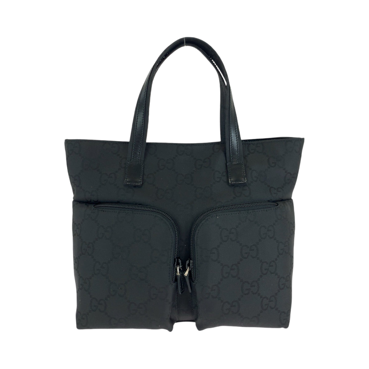 13831
GUCCI グッチ Wポケット ブラック 黒 シルバー金具 GGキャンバス 105650 トートバッグ ハンドバッグ  レディース