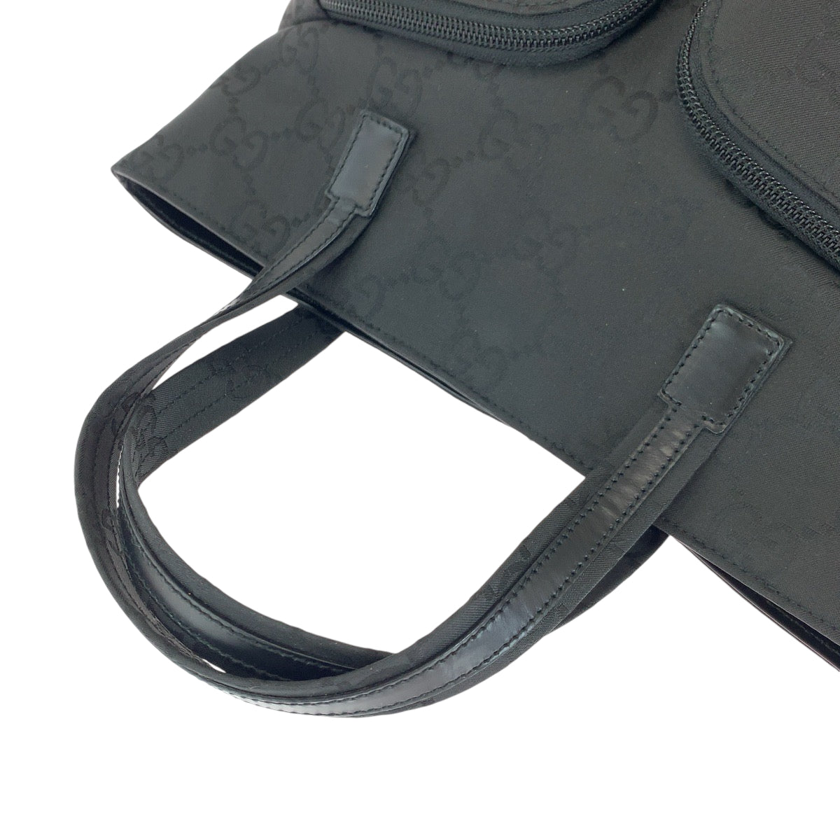 13831
GUCCI グッチ Wポケット ブラック 黒 シルバー金具 GGキャンバス 105650 トートバッグ ハンドバッグ  レディース