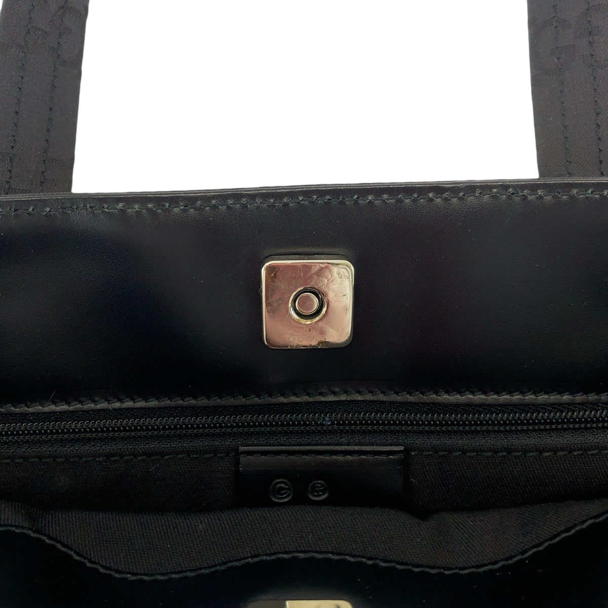13831
GUCCI グッチ Wポケット ブラック 黒 シルバー金具 GGキャンバス 105650 トートバッグ ハンドバッグ  レディース