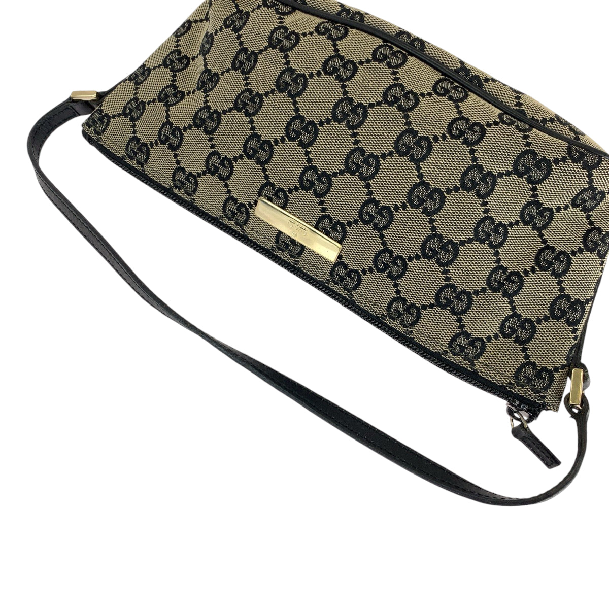 13832
GUCCI グッチ ベージュ ブラック シルバー金具 GGキャンバス 039 1103 ハンドバッグ アクセサリーポーチ  レディース
