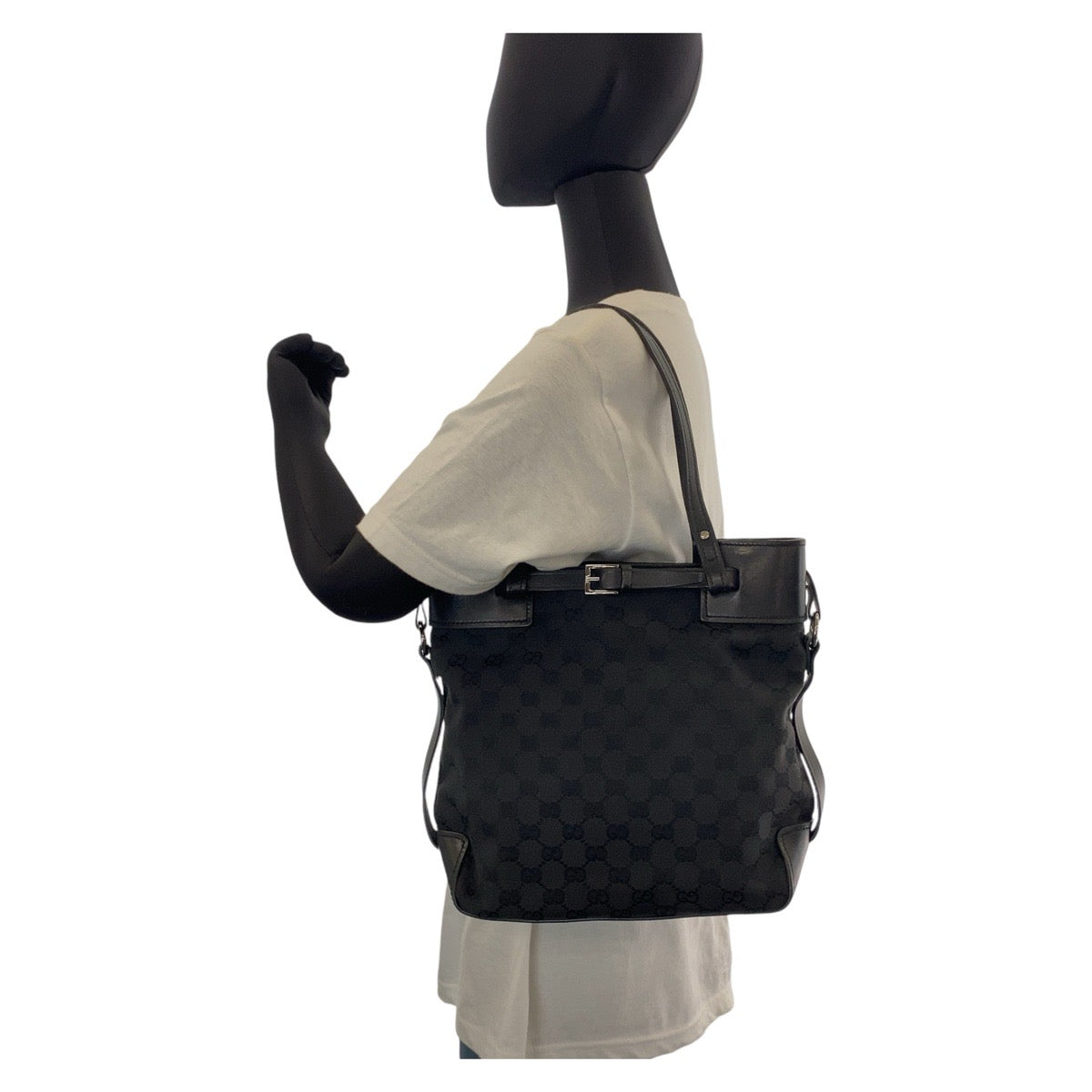 14280
GUCCI グッチ ブラック 黒 GGキャンバス / レザー 107757 トートバッグ ショルダーバッグ  レディース