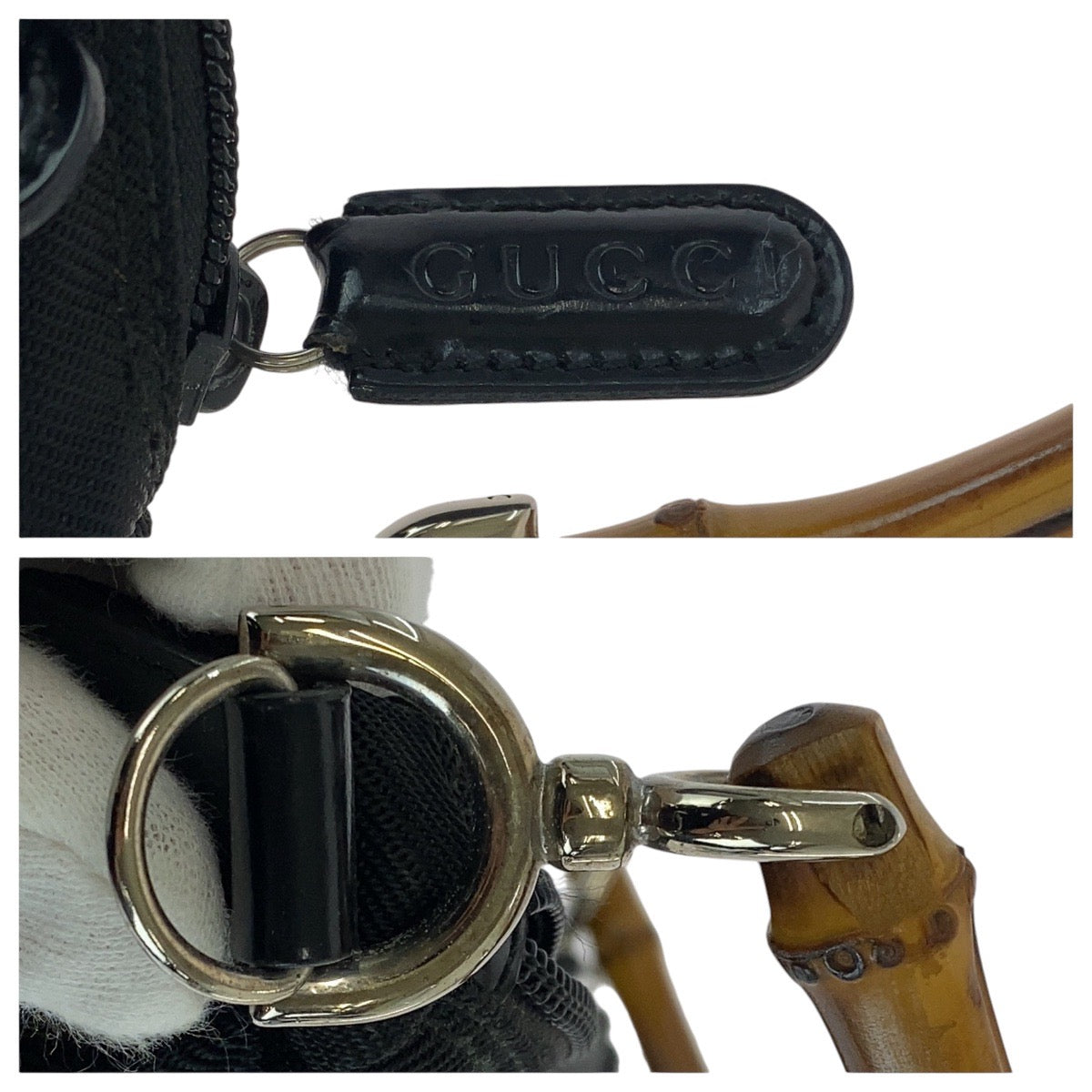 13833
GUCCI グッチ バンブー ブラック 黒 シルバー金具 キャンバス / レザー 000 2032 0509 ショルダーバッグ  レディース
