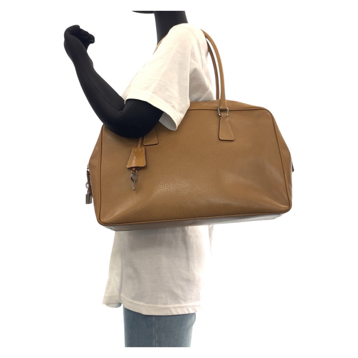 14281
PRADA プラダ ライトブラウン キャメル シルバー金具 レザー トートバッグ ショルダーバッグ  レディース
