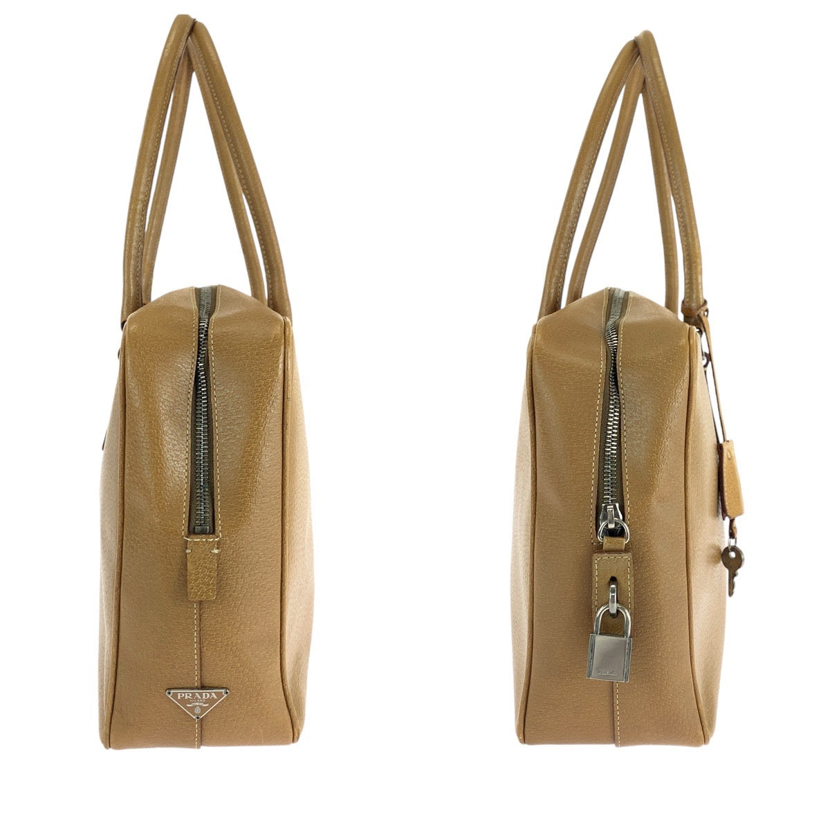 14281
PRADA プラダ ライトブラウン キャメル シルバー金具 レザー トートバッグ ショルダーバッグ  レディース