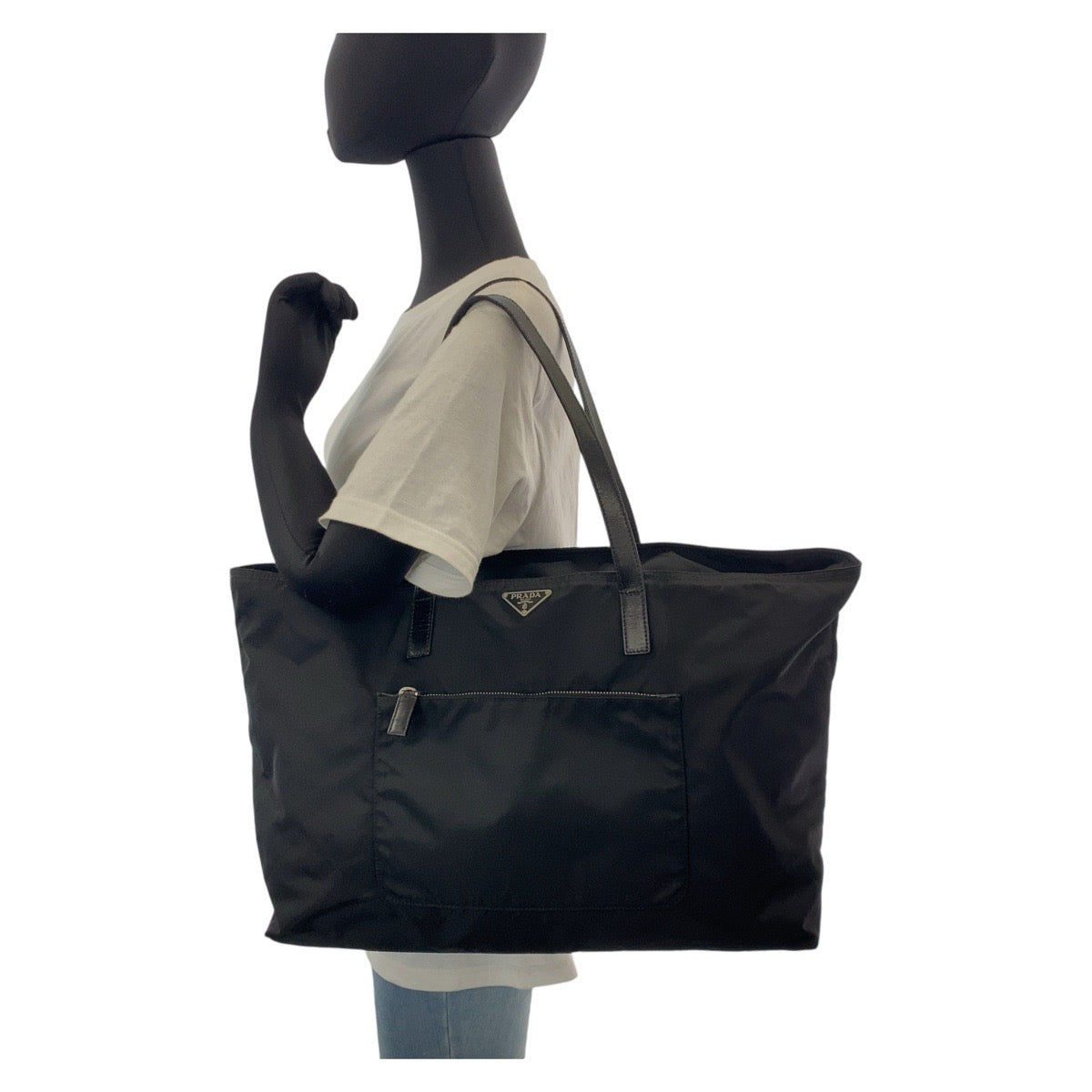 14284
PRADA プラダ テスート 三角ロゴプレート ブラック 黒 シルバー金具 ナイロン / レザー トートバッグ ショルダーバッグ  レディース