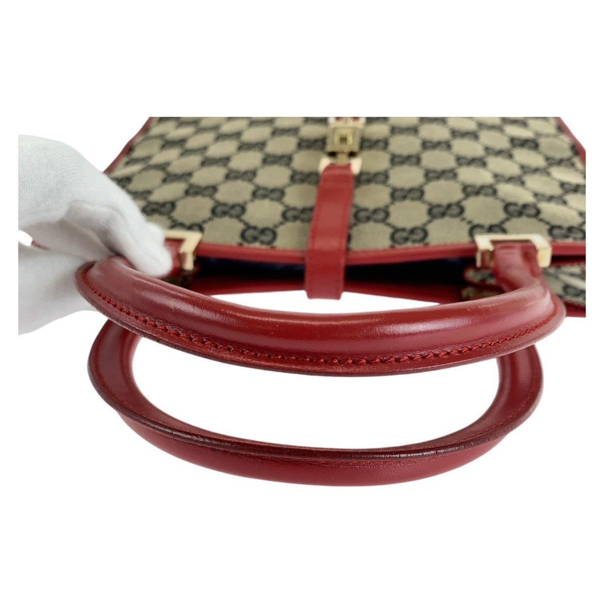 14286
GUCCI グッチ ジャッキー レッド グレー ゴールド金具 GGキャンバス / レザー 002 1065 トートバッグ ハンドバッグ  レディース