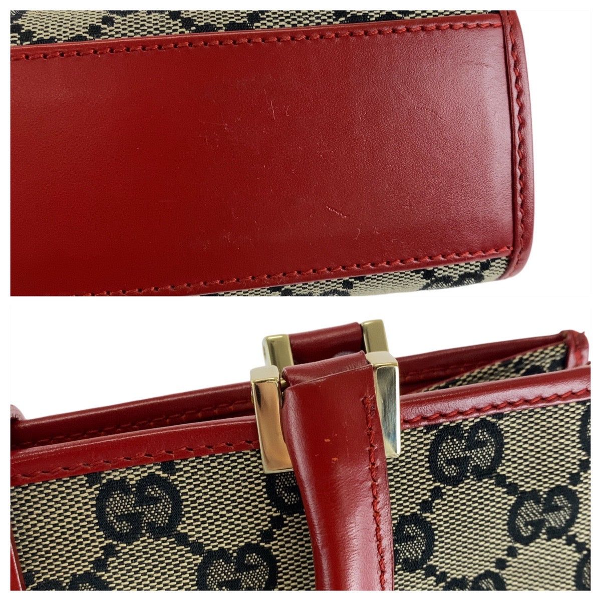 14286
GUCCI グッチ ジャッキー レッド グレー ゴールド金具 GGキャンバス / レザー 002 1065 トートバッグ ハンドバッグ  レディース