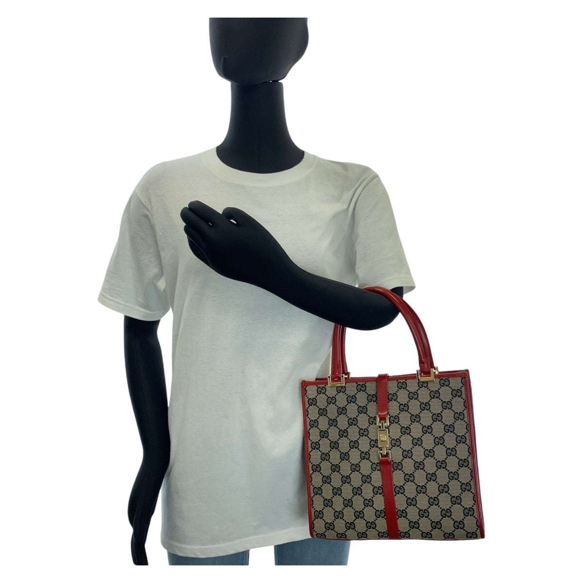 14286
GUCCI グッチ ジャッキー レッド グレー ゴールド金具 GGキャンバス / レザー 002 1065 トートバッグ ハンドバッグ  レディース