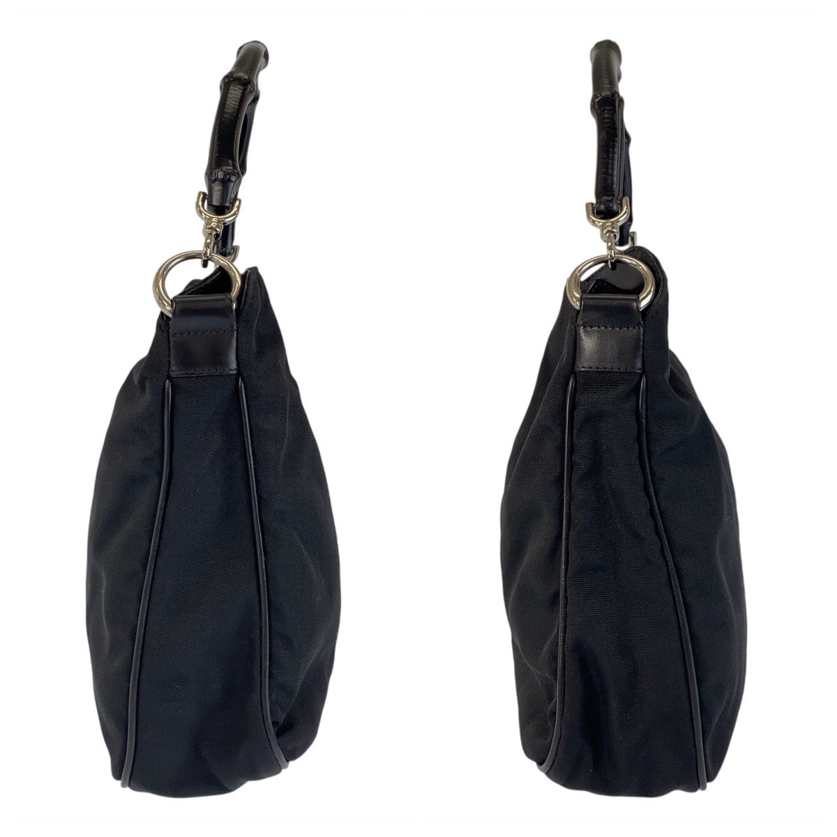 14287
GUCCI グッチ バンブー ブラック 黒 シルバー金具 ナイロン / バンブー 001 1638 ハンドバッグ  レディース