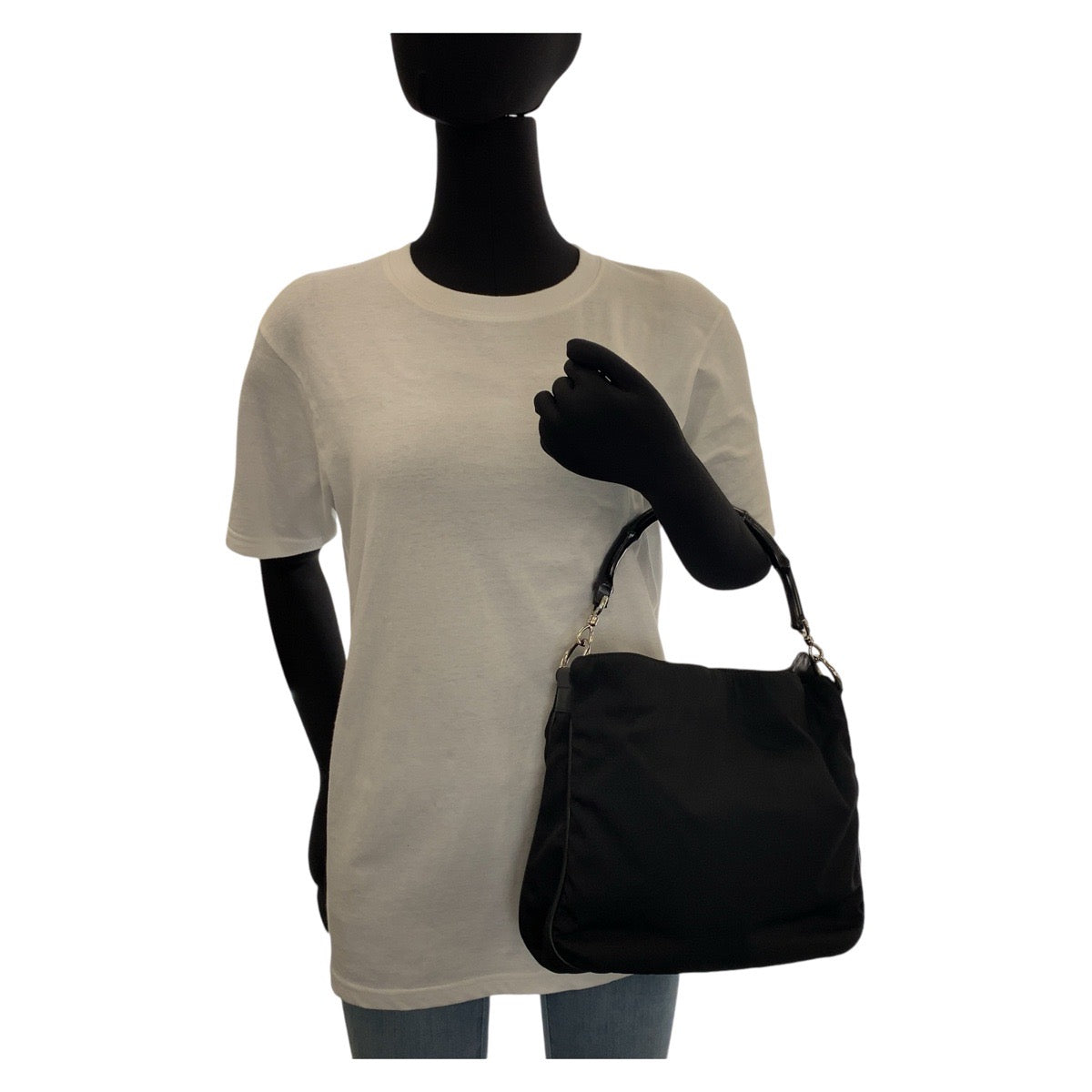 14287
GUCCI グッチ バンブー ブラック 黒 シルバー金具 ナイロン / バンブー 001 1638 ハンドバッグ  レディース