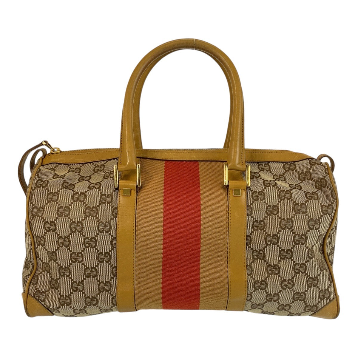 14288
GUCCI グッチ シェリーライン ベージュ レッド ゴールド金具 GGキャンバス / レザー 000 0846 ハンドバッグ ボストンバッグ  レディース
