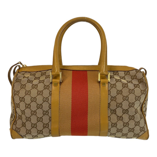 14288
GUCCI グッチ シェリーライン ベージュ レッド ゴールド金具 GGキャンバス / レザー 000 0846 ハンドバッグ ボストンバッグ  レディース